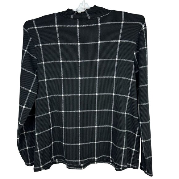 Maurices Womens Plus Size 2X Long Sleeve Black Ribbed Ruffle Neck Grid Print Top - Picture 2 of 5